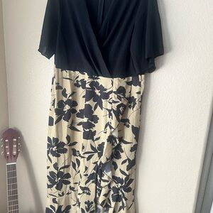 Elegant Black and Cream Floral Dress